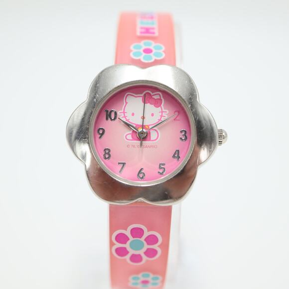 Hello Kitty Sanrio 2007 Pink Silver Flower Watch 29mm Dial with New Battery - Picture 5 of 14